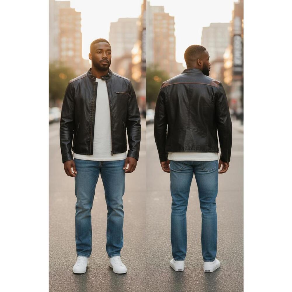 Men’s Faux Leather Moto Jacket | Arizona Jean Company  Brown & Black Biker Style